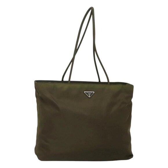 PRADA Tote Bag Nylon Khaki Silver Auth BD1087 - Picture 1 of 16
